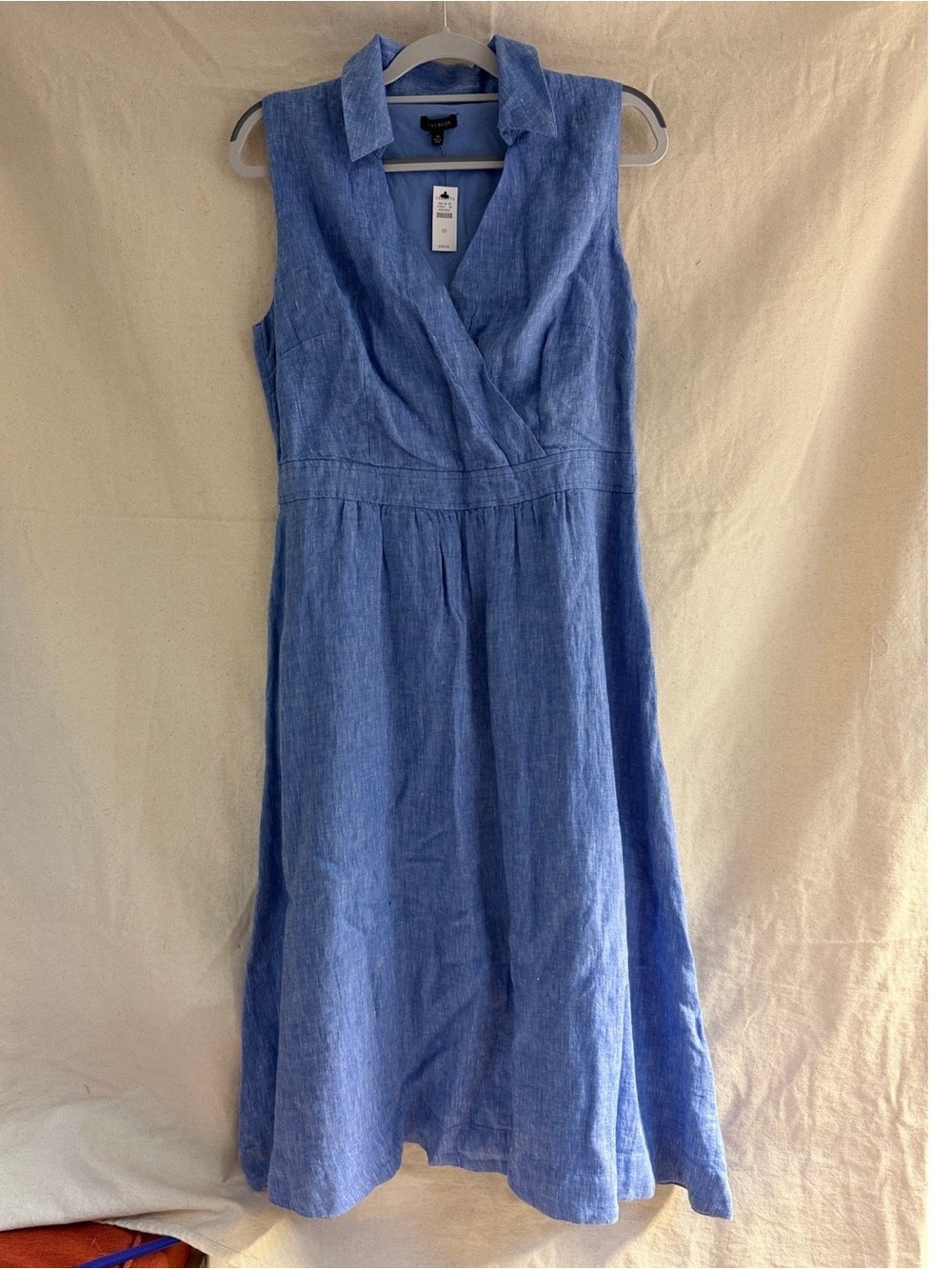 Talbots Classic Pale Blue Linen Chambray Faux Wrap Dress